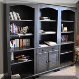 F45. Set of 3 black painted bookshelves. 72”h x 27 ”w x 16”d 